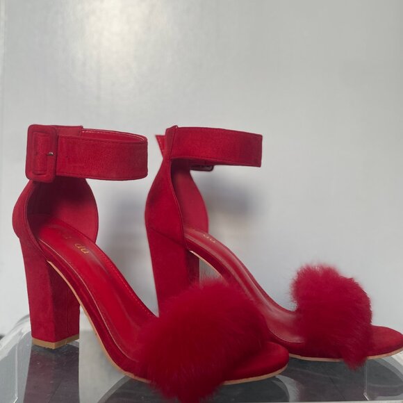 NWOT Red Suede Fur Heels - Picture 1 of 5
